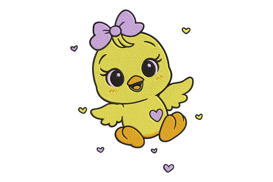 Cute Chick Embroidery Design, Adorable Kawaii Baby Chick Machine Embroidery Pattern, Cute Easter Chicken Embroidery Design