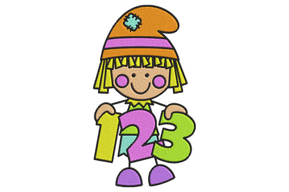 Cute Elf 123 Embroidery Design, Adorable Christmas Elf Machine Embroidery Pattern, Kawaii Number 123 Elf Embroidery Design
