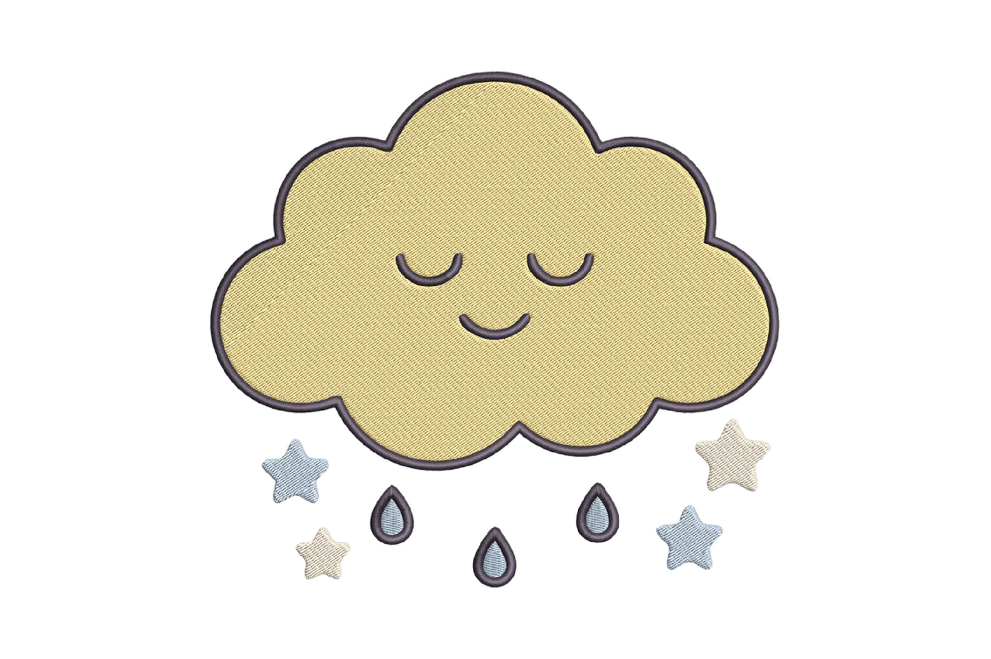 Cute Sleeping Cloud Embroidery Design, Adorable Kawaii Cloud Machine Embroidery Pattern, Dreamy Sleeping Cloud with Stars and Raindrops Embroidery Design