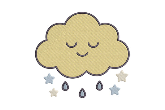 Cute Sleeping Cloud Embroidery Design, Adorable Kawaii Cloud Machine Embroidery Pattern, Dreamy Sleeping Cloud with Stars and Raindrops Embroidery Design