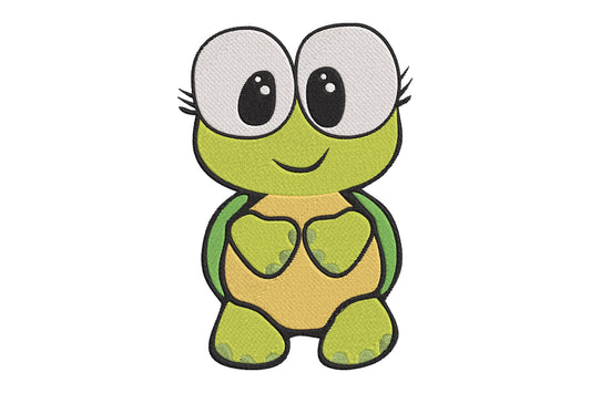Cute Turtle Embroidery Design, Adorable Kawaii Turtle Machine Embroidery Pattern, Cute Sea Turtle Embroidery Design