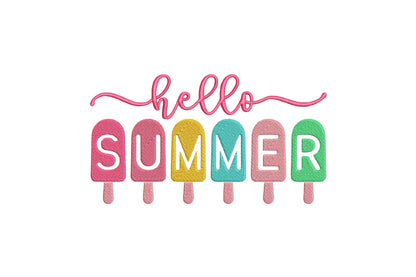 Hello Summer Embroidery Design, Cute Popsicle Machine Embroidery Pattern