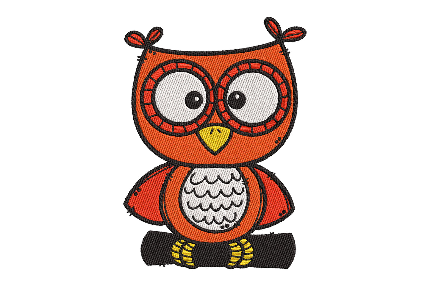 Cute Owl Embroidery Design, Adorable Kawaii Owl Machine Embroidery Pattern, Funny Orange Owl Embroidery Design