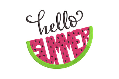 Hello Summer Watermelon Embroidery Design, Cute Watermelon Machine Embroidery Pattern, Summer Fruit Embroidery Design