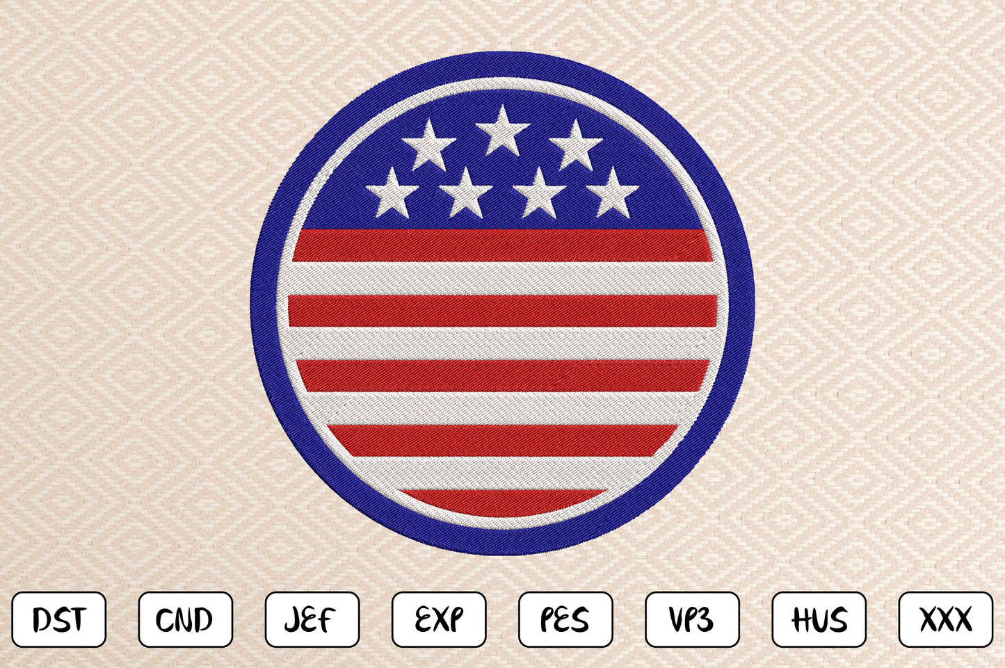 Patriotic Embroidery Design, 4th of July American Flag Machine Embroidery Pattern, Red White Blue USA Embroidery Design