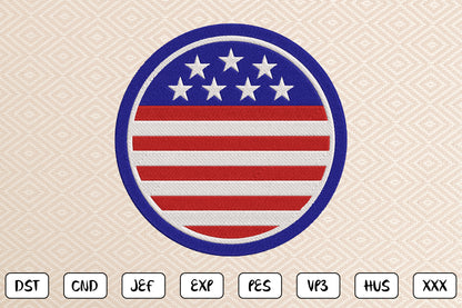 Patriotic Embroidery Design, 4th of July American Flag Machine Embroidery Pattern, Red White Blue USA Embroidery Design