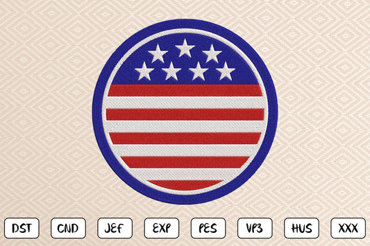 Patriotic Embroidery Design, 4th of July American Flag Machine Embroidery Pattern, Red White Blue USA Embroidery Design