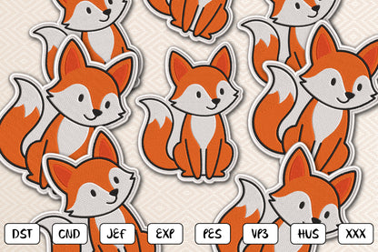 Cute Fox Patch Embroidery Design, Adorable Fox Machine Embroidery Pattern, Kawaii Woodland Fox Embroidery Design,