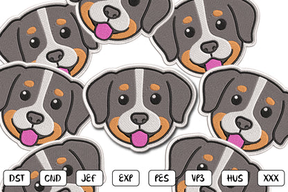 Cute Dog Face Patch Embroidery Design, Adorable Puppy Machine Embroidery Pattern, Kawaii Dog Face Embroidery Patch Design