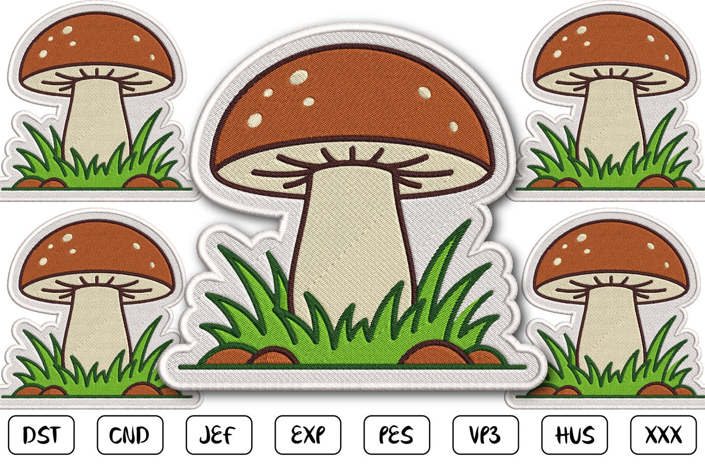 Cute Mushroom Patch Embroidery Design, Adorable Kawaii Mushroom Machine Embroidery Pattern, Woodland Mushroom Embroidery Patch Design