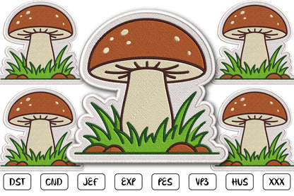 Cute Mushroom Patch Embroidery Design, Adorable Kawaii Mushroom Machine Embroidery Pattern, Woodland Mushroom Embroidery Patch Design