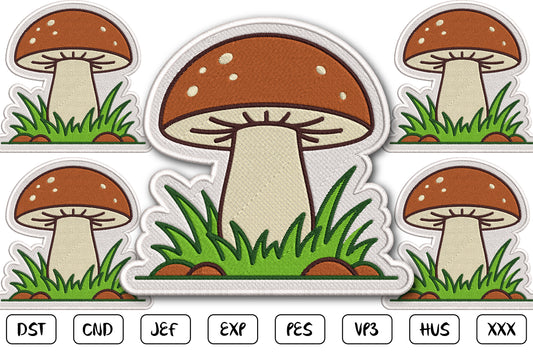 Cute Mushroom Patch Embroidery Design, Adorable Kawaii Mushroom Machine Embroidery Pattern, Woodland Mushroom Embroidery Patch Design