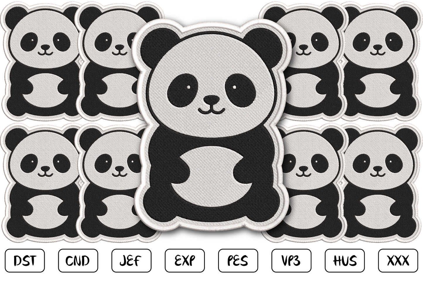 Cute Panda Patch Embroidery Design, Adorable Kawaii Panda Machine Embroidery Pattern, Black and White Panda Embroidery Patch Design