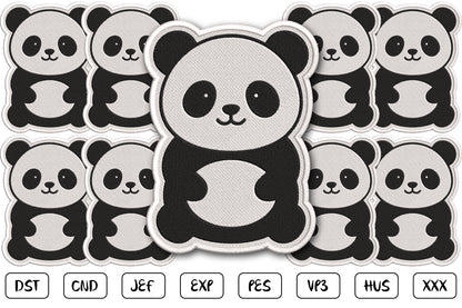 Cute Panda Patch Embroidery Design, Adorable Kawaii Panda Machine Embroidery Pattern, Black and White Panda Embroidery Patch Design