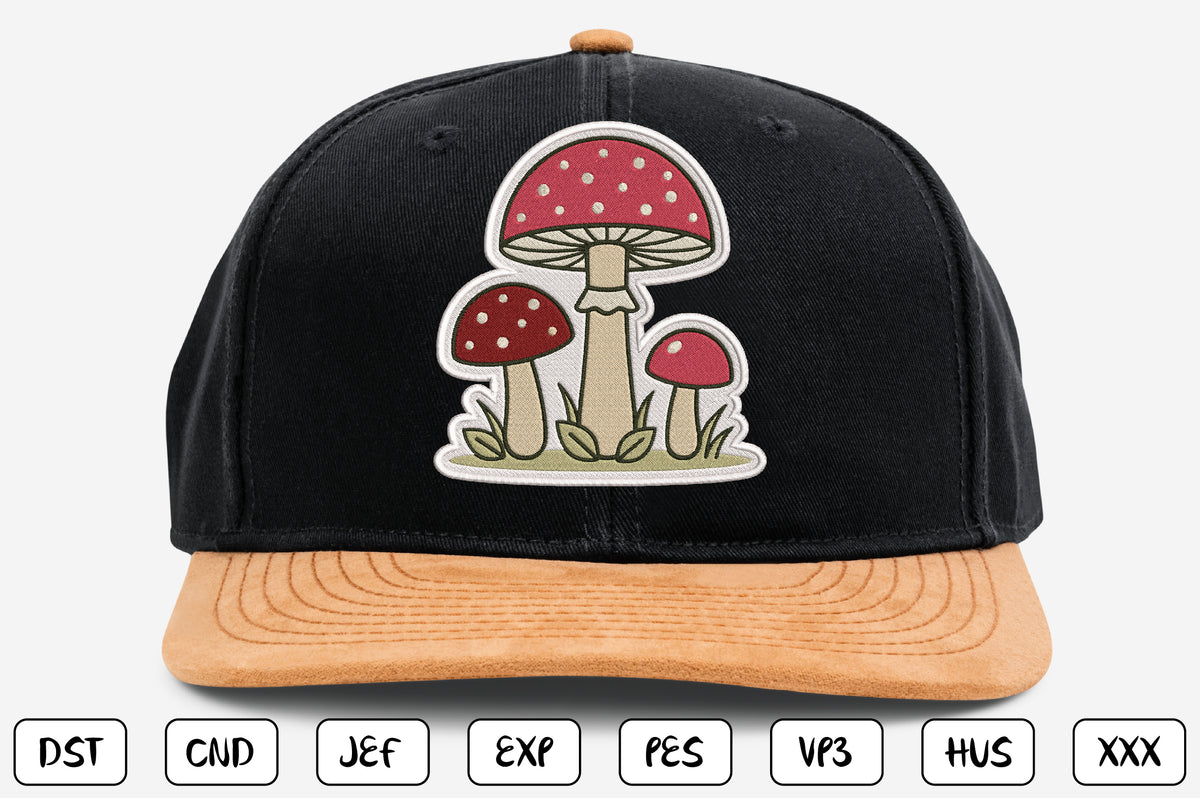 Mushroom Trio Patch Embroidery Design, Cute Woodland Mushroom Machine Embroidery Pattern, Red Mushroom Patch Embroidery Design,