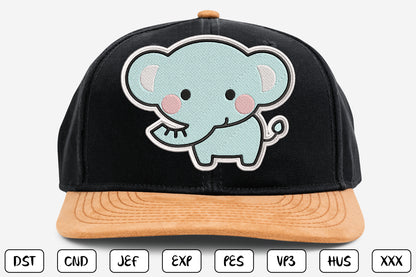 Cute Elephant Patch Embroidery Design, Adorable Kawaii Elephant Machine Embroidery Pattern, Cute Baby Elephant Embroidery