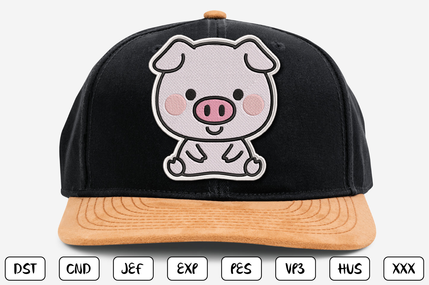 Cute Pig Patch Embroidery Design, Adorable Kawaii Pig Machine Embroidery Pattern, Funny Farm Animal Pig Embroidery