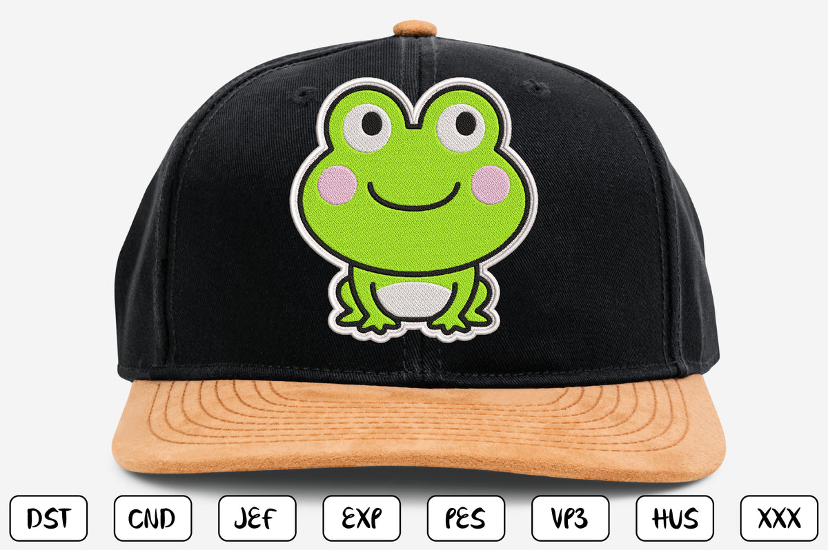 Cute Frog Patch Embroidery Design, Adorable Kawaii Frog Machine Embroidery Pattern, Cute Green Frog Embroidery