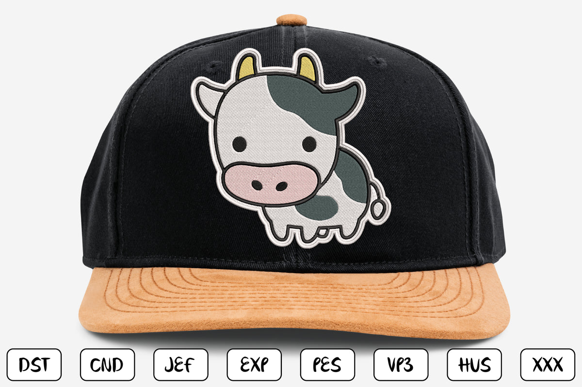 Cute Cow Patch Embroidery Design, Adorable Kawaii Cow Machine Embroidery Pattern, Cute Farm Animal Embroidery Patch Design