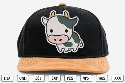 Cute Cow Patch Embroidery Design, Adorable Kawaii Cow Machine Embroidery Pattern, Cute Farm Animal Embroidery Patch Design