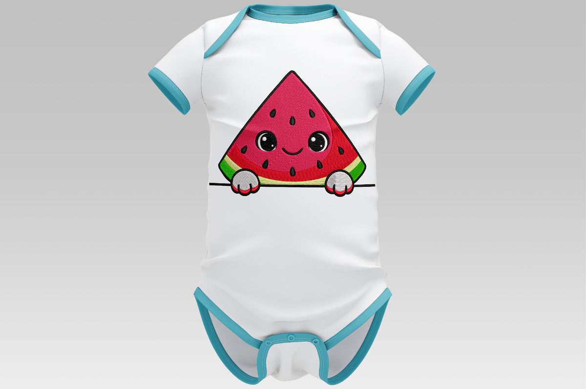 Kawaii Peeking Watermelon Embroidery Design, Cute Watermelon Machine Embroidery Pattern, Adorable Kawaii Fruit Embroidery Design