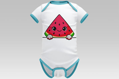Kawaii Peeking Watermelon Embroidery Design, Cute Watermelon Machine Embroidery Pattern, Adorable Kawaii Fruit Embroidery Design