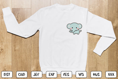 Cute Elephant Patch Embroidery Design, Adorable Kawaii Elephant Machine Embroidery Pattern, Cute Baby Elephant Embroidery