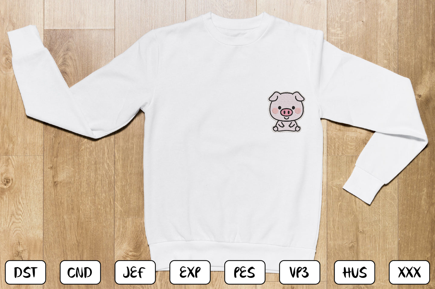 Cute Pig Patch Embroidery Design, Adorable Kawaii Pig Machine Embroidery Pattern, Funny Farm Animal Pig Embroidery