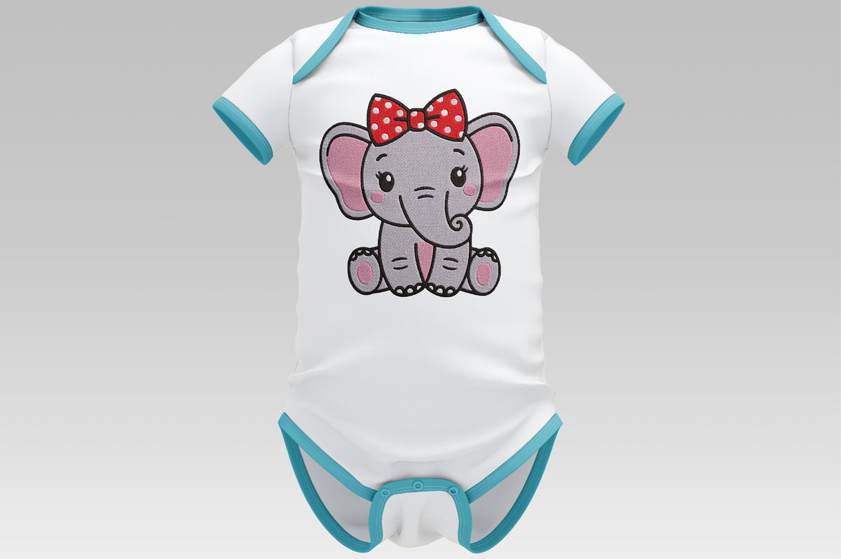 Cute Elephant Embroidery Design, Adorable Elephant Machine Embroidery Pattern, Kawaii Elephant Embroidery Design