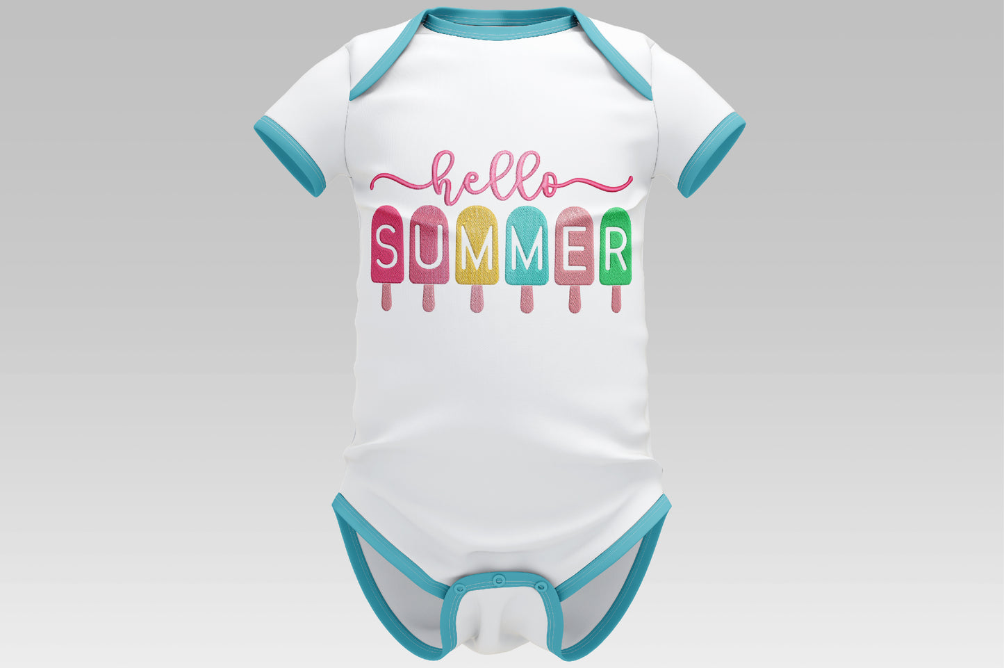 Hello Summer Embroidery Design, Cute Popsicle Machine Embroidery Pattern