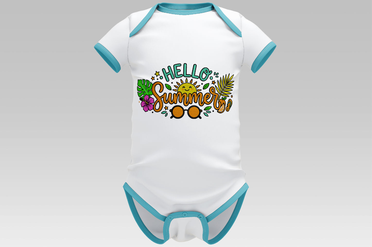 Hello Summer Embroidery Design, Tropical Leaves Summer Machine Embroidery Pattern, Cute Beach Vacation Embroidery Design