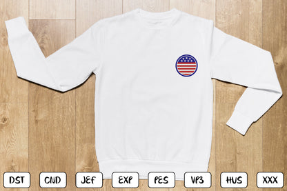 Patriotic Embroidery Design, 4th of July American Flag Machine Embroidery Pattern, Red White Blue USA Embroidery Design