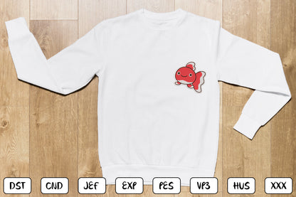 Cute Fish Embroidery Design, Adorable Kawaii Fish Machine Embroidery Pattern, Colorful Ocean Fish Embroidery Design