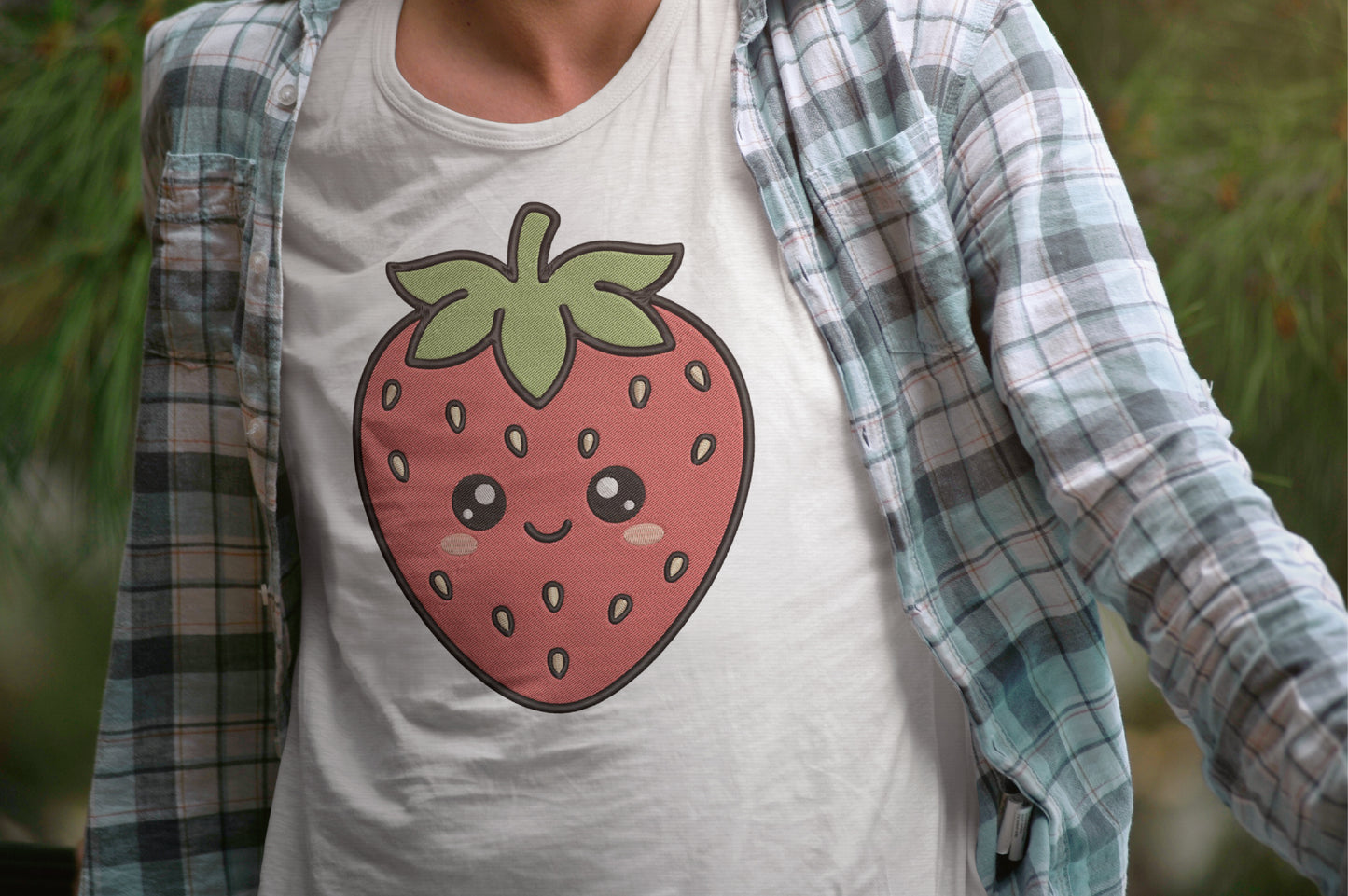 Cute Kawaii Strawberry Embroidery Design, Adorable Strawberry Machine Embroidery Pattern, Sweet Fruit Embroidery Design