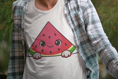Kawaii Peeking Watermelon Embroidery Design, Cute Watermelon Machine Embroidery Pattern, Adorable Kawaii Fruit Embroidery Design