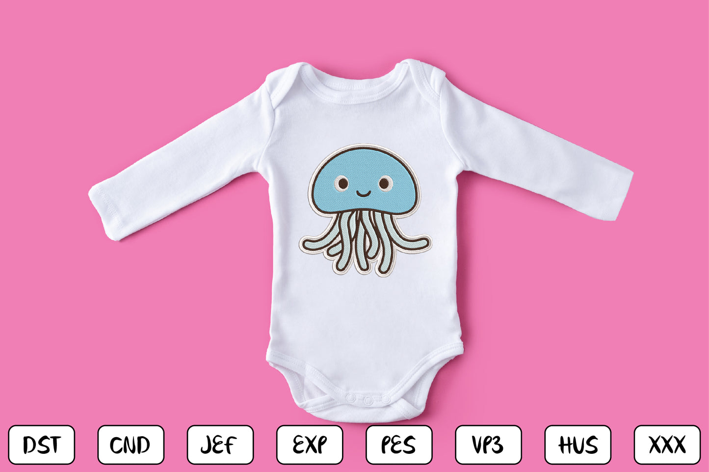 Cute Jellyfish Embroidery Design, Adorable Kawaii Jellyfish Machine Embroidery Pattern, Cute Ocean Sea Life Embroidery Design