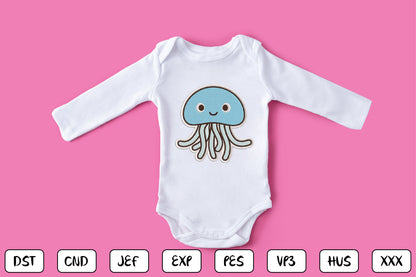 Cute Jellyfish Embroidery Design, Adorable Kawaii Jellyfish Machine Embroidery Pattern, Cute Ocean Sea Life Embroidery Design