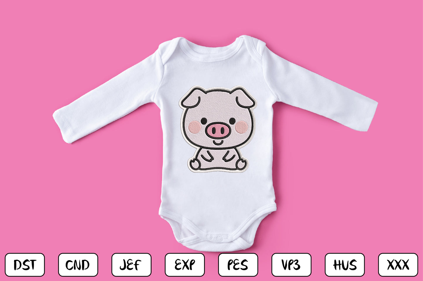 Cute Pig Patch Embroidery Design, Adorable Kawaii Pig Machine Embroidery Pattern, Funny Farm Animal Pig Embroidery
