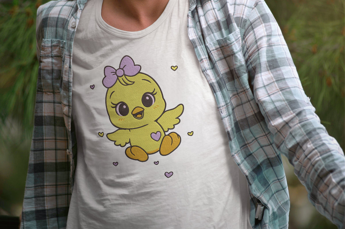 Cute Chick Embroidery Design, Adorable Kawaii Baby Chick Machine Embroidery Pattern, Cute Easter Chicken Embroidery Design