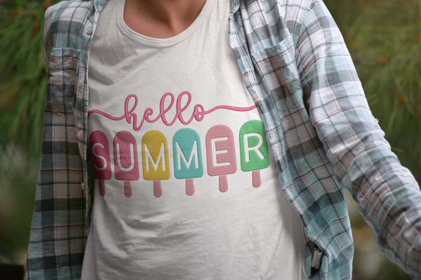 Hello Summer Embroidery Design, Cute Popsicle Machine Embroidery Pattern