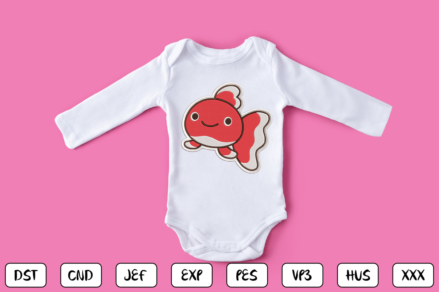 Cute Fish Embroidery Design, Adorable Kawaii Fish Machine Embroidery Pattern, Colorful Ocean Fish Embroidery Design