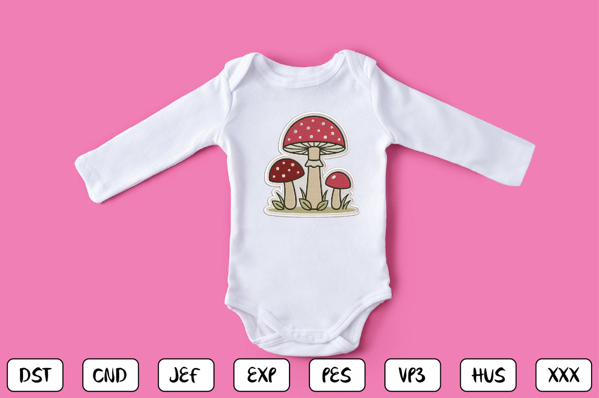 Mushroom Trio Patch Embroidery Design, Cute Woodland Mushroom Machine Embroidery Pattern, Red Mushroom Patch Embroidery Design,