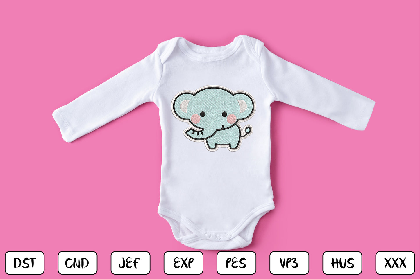 Cute Elephant Patch Embroidery Design, Adorable Kawaii Elephant Machine Embroidery Pattern, Cute Baby Elephant Embroidery