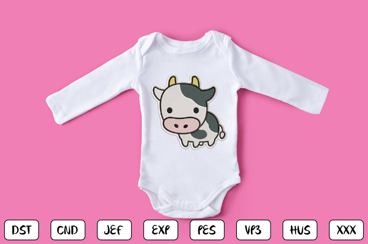 Cute Cow Patch Embroidery Design, Adorable Kawaii Cow Machine Embroidery Pattern, Cute Farm Animal Embroidery Patch Design