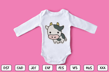 Cute Cow Patch Embroidery Design, Adorable Kawaii Cow Machine Embroidery Pattern, Cute Farm Animal Embroidery Patch Design