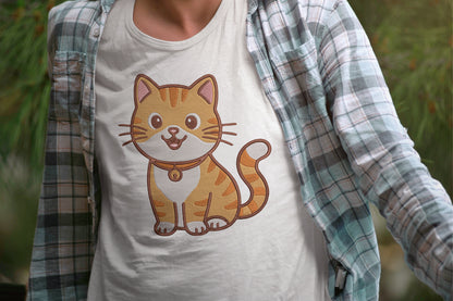 Cute Kawaii Kitty Embroidery Design, Adorable Cat Machine Embroidery Pattern, Cute Orange Tabby Cat Embroidery Design