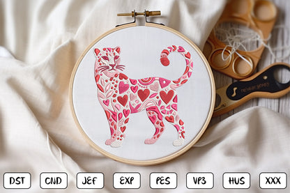 Heart Leopard Embroidery Design – Cute Leopard Print Heart Machine Embroidery Pattern, Trendy Animal Print Embroidery Design