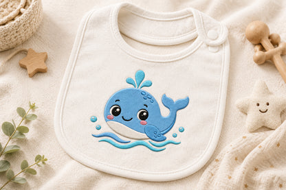 Cute Whale Embroidery Design – Adorable Whale Machine Embroidery Pattern, Sweet Ocean Sea Animal Embroidery Design