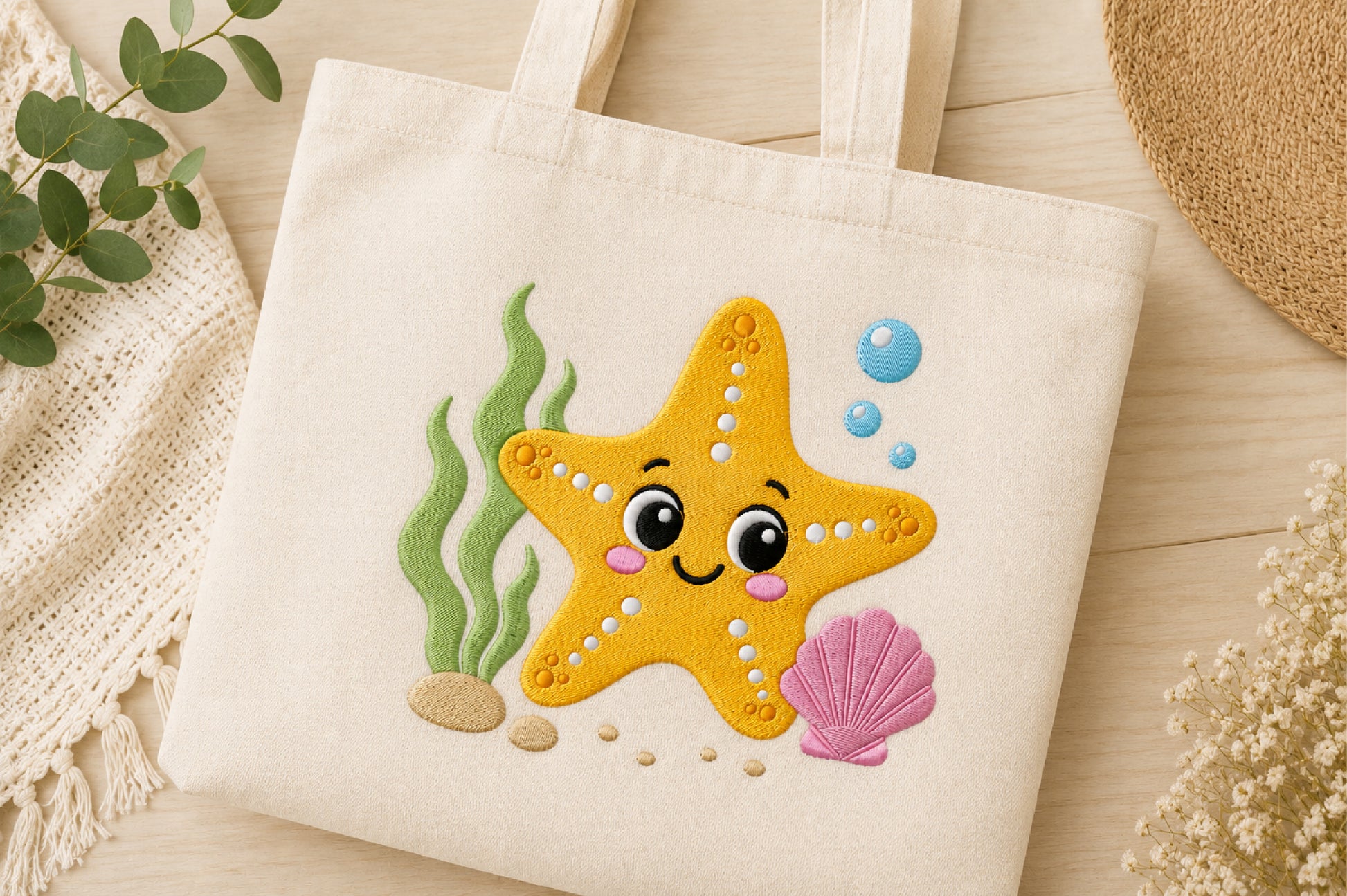 Cute Starfish Embroidery Design – Adorable Sea Star Machine Embroidery Pattern, Ocean & Beach-Themed Embroidery Design