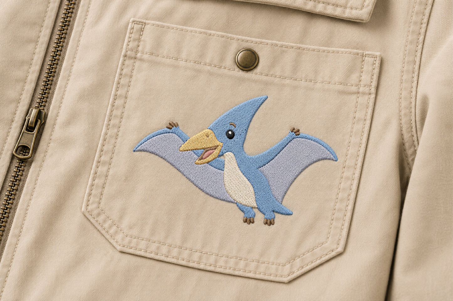 Cute Pterodactyl Embroidery Design – Adorable Flying Dinosaur Machine Embroidery Pattern, Prehistoric Dino Embroidery Design